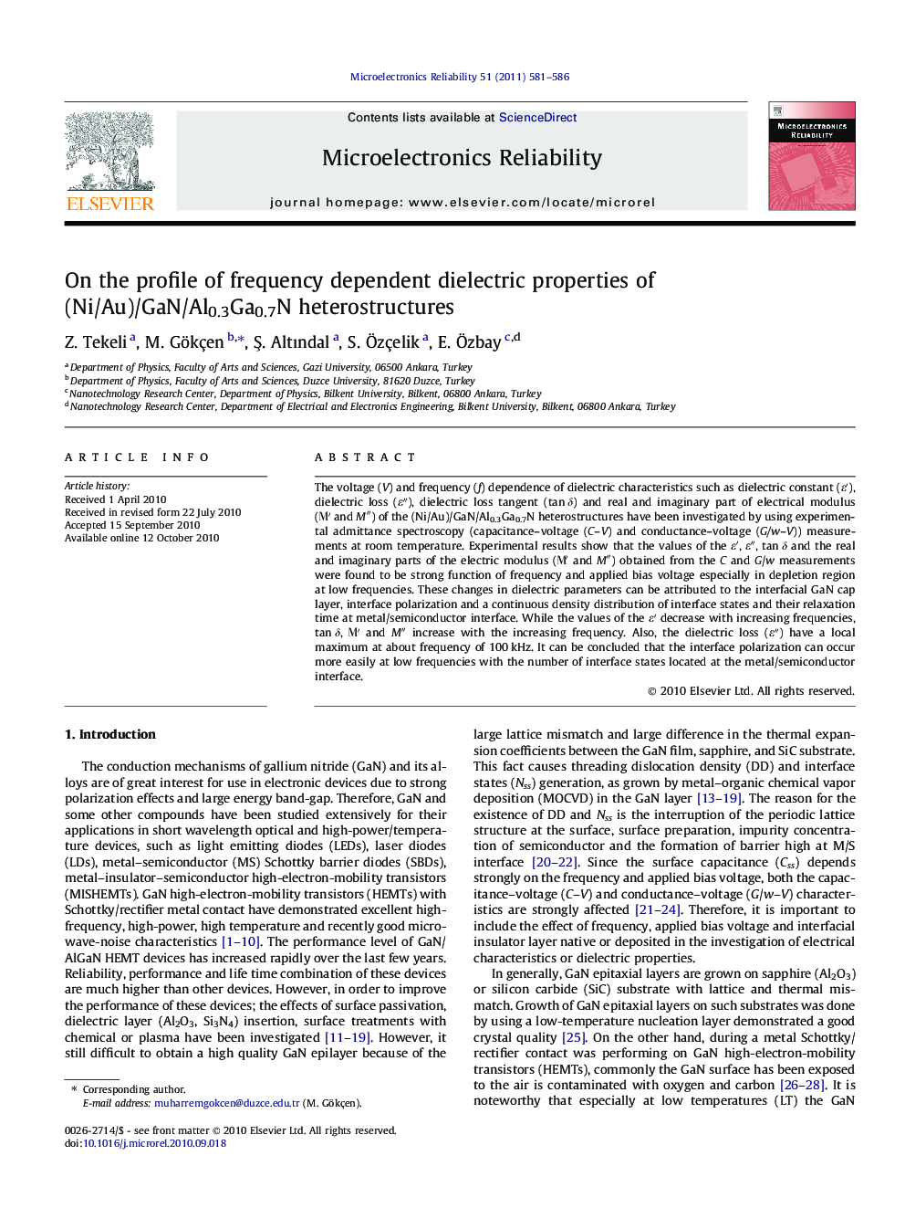 On the profile of frequency dependent dielectric properties of (Ni/Au)/GaN/Al0.3Ga0.7N heterostructures
