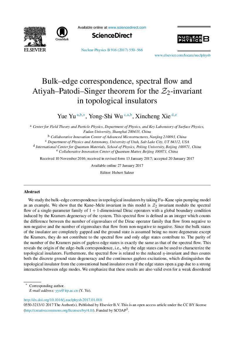 Bulk-edge correspondence, spectral flow and Atiyah-Patodi-Singer theorem for the Z2-invariant in topological insulators