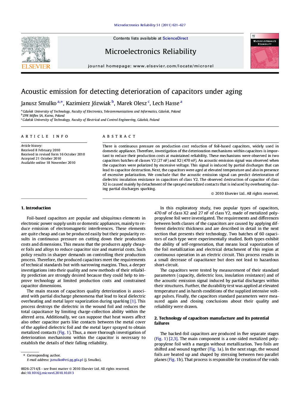 Acoustic emission for detecting deterioration of capacitors under aging