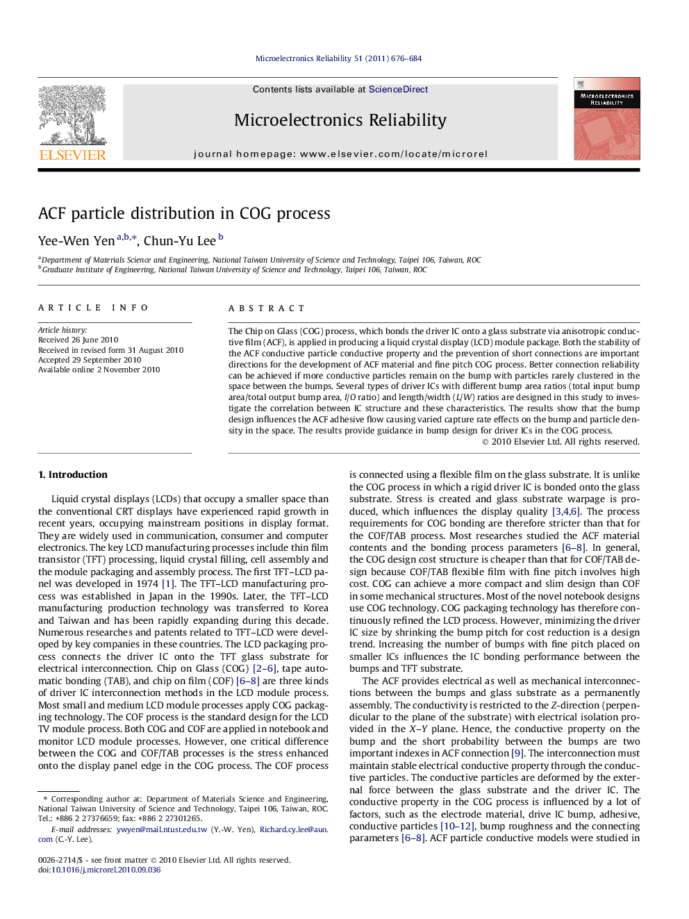 عکس صفحه اول مقاله: ACF particle distribution in COG process ACF particle distribution in COG process