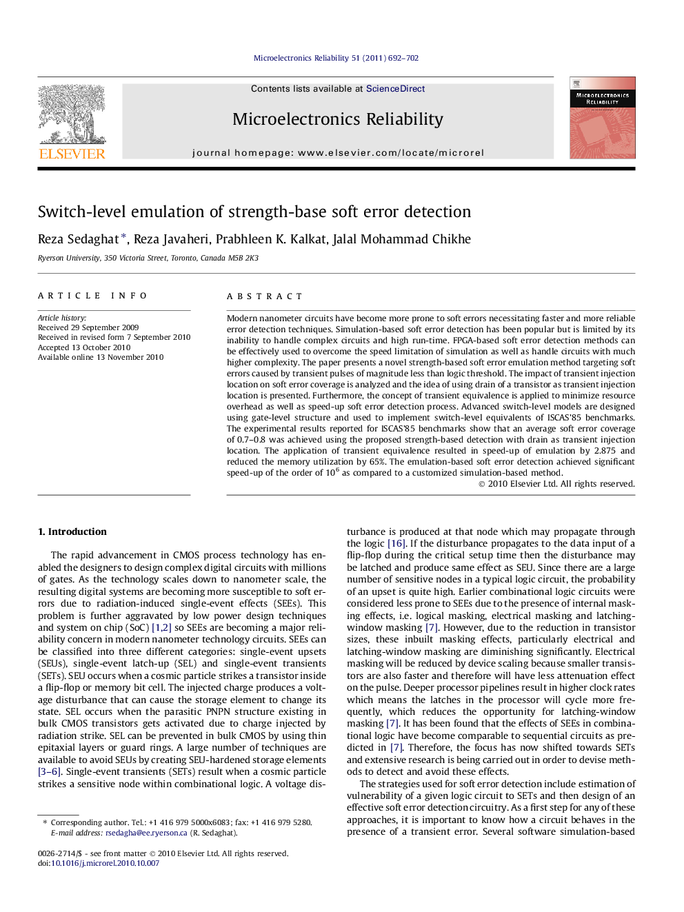عکس صفحه اول مقاله: Switch-level emulation of strength-base soft error detection Switch-level emulation of strength-base soft error detection