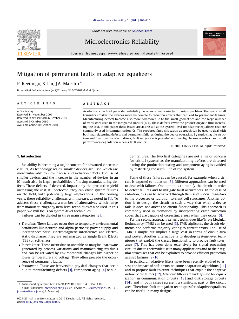 Mitigation of permanent faults in adaptive equalizers