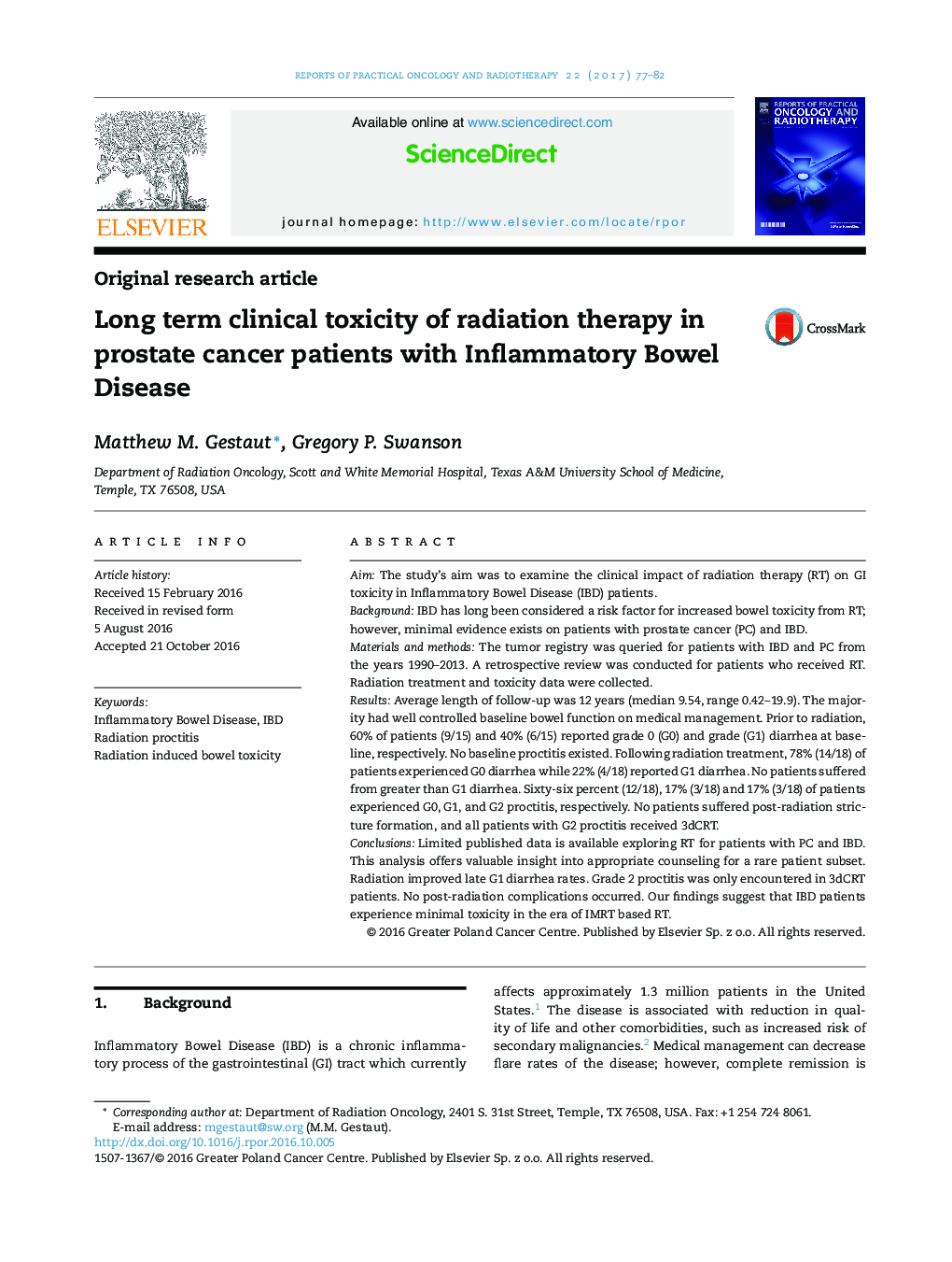 Long term clinical toxicity of radiation therapy in prostate cancer patients with Inflammatory Bowel Disease