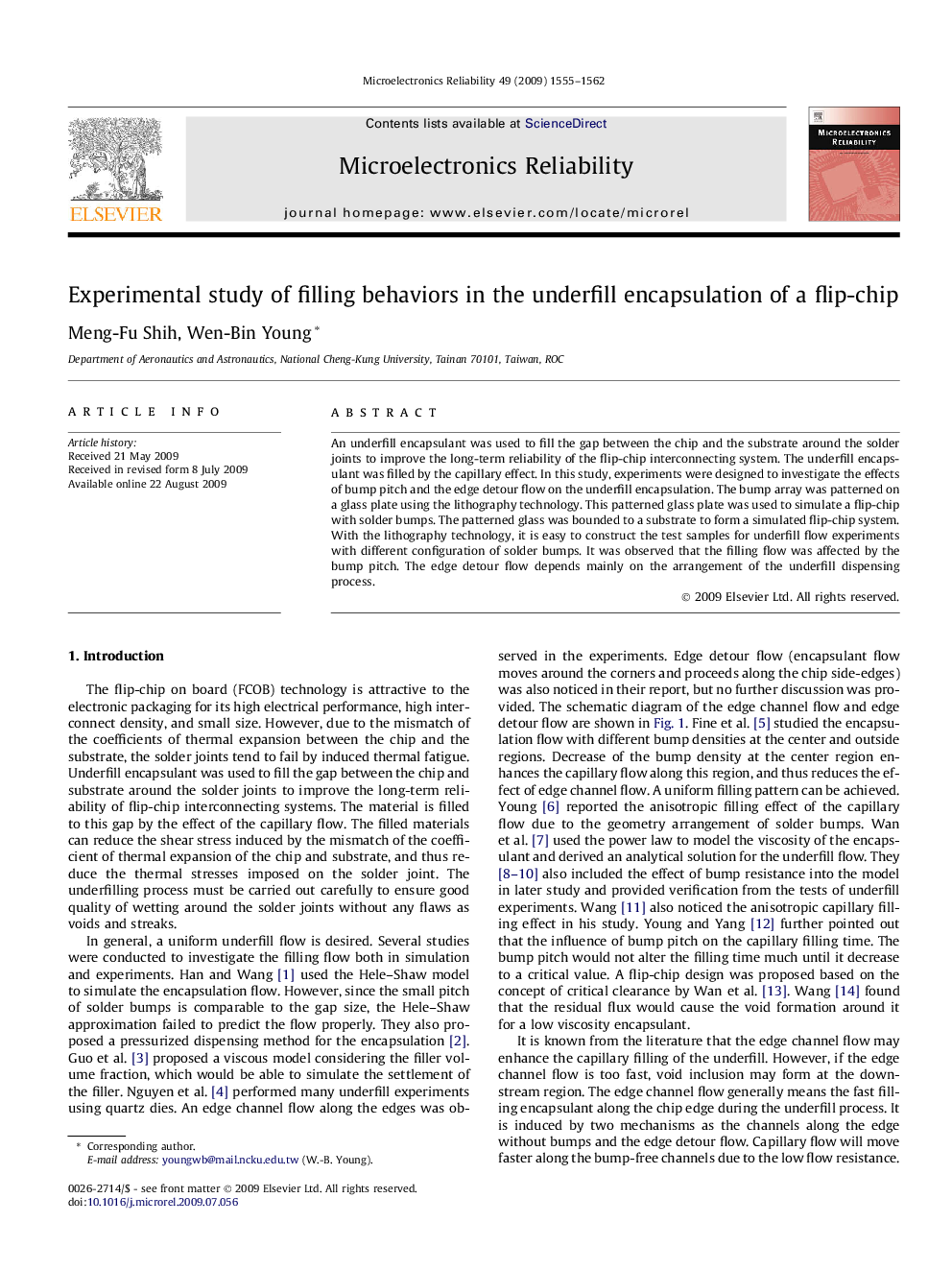عکس صفحه اول مقاله: Experimental study of filling behaviors in the underfill encapsulation of a flip-chip Experimental study of filling behaviors in the underfill encapsulation of a flip-chip