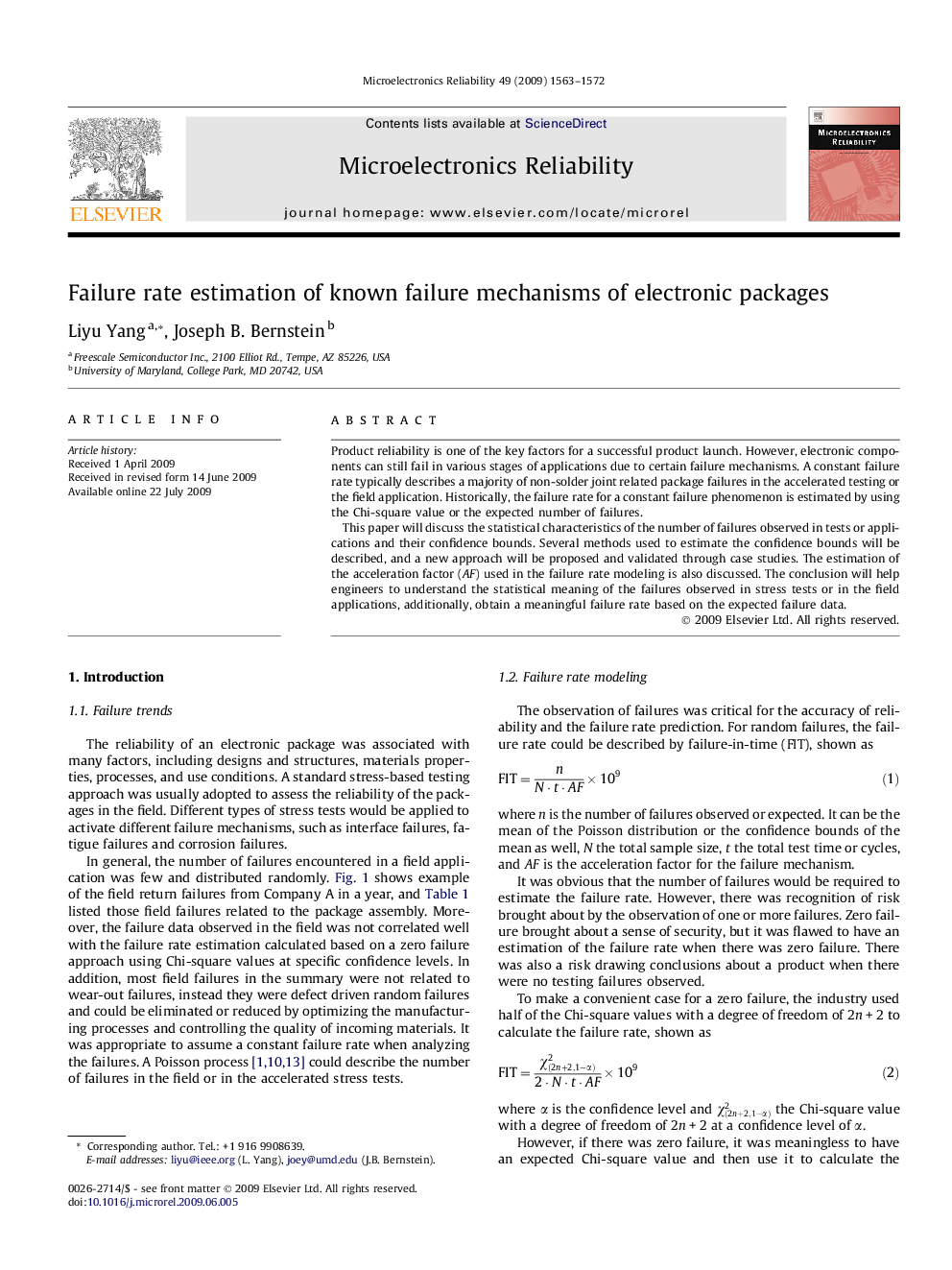 عکس صفحه اول مقاله: Failure rate estimation of known failure mechanisms of electronic packages Failure rate estimation of known failure mechanisms of electronic packages