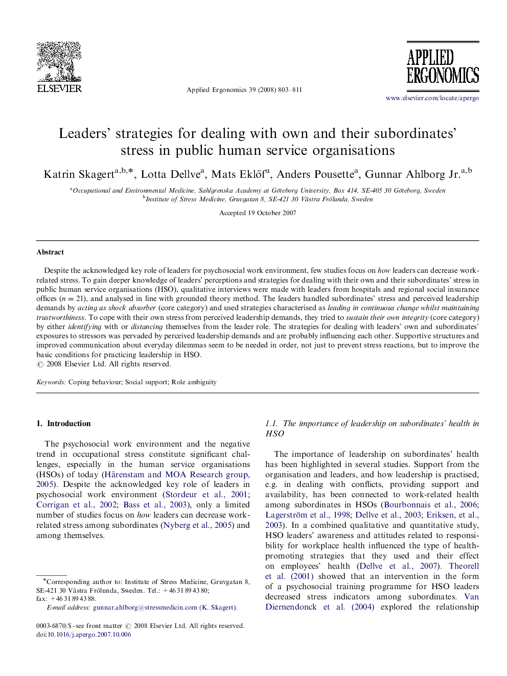 عکس صفحه اول مقاله: Leaders’ strategies for dealing with own and their subordinates’ stress in public human service organisations Leaders’ strategies for dealing with own and their subordinates’ stress in public human service organisations