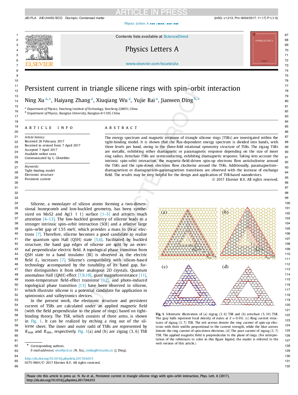 Persistent current in triangle silicene rings with spin-orbit interaction