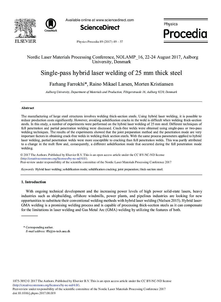 Single-pass Hybrid Laser Welding of 25 mm Thick Steel