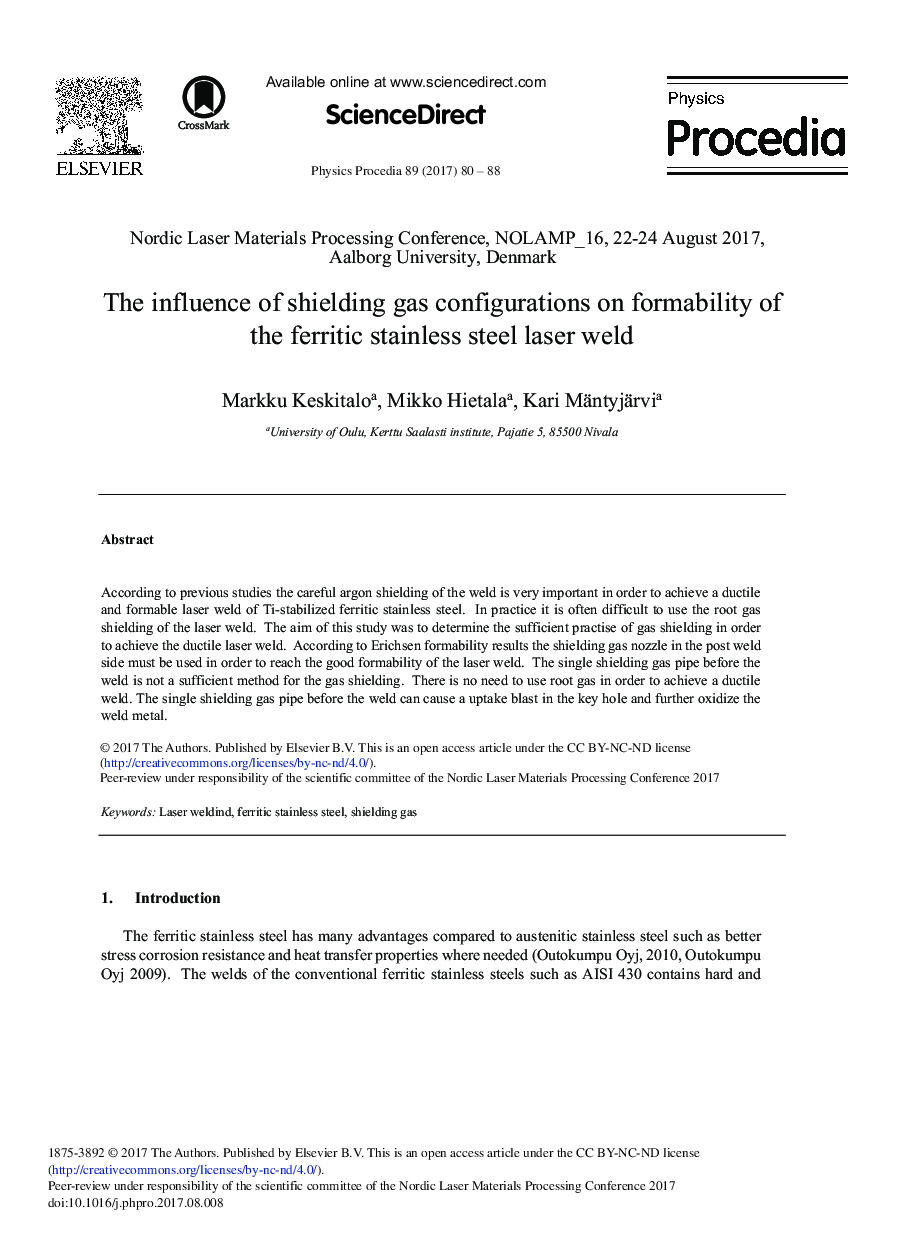 The Influence of Shielding Gas Configurations on Formability of the Ferritic Stainless Steel Laser Weld