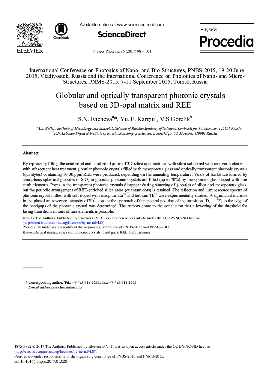 Globular and Optically Transparent Photonic Crystals Based on 3D-opal Matrix and REE