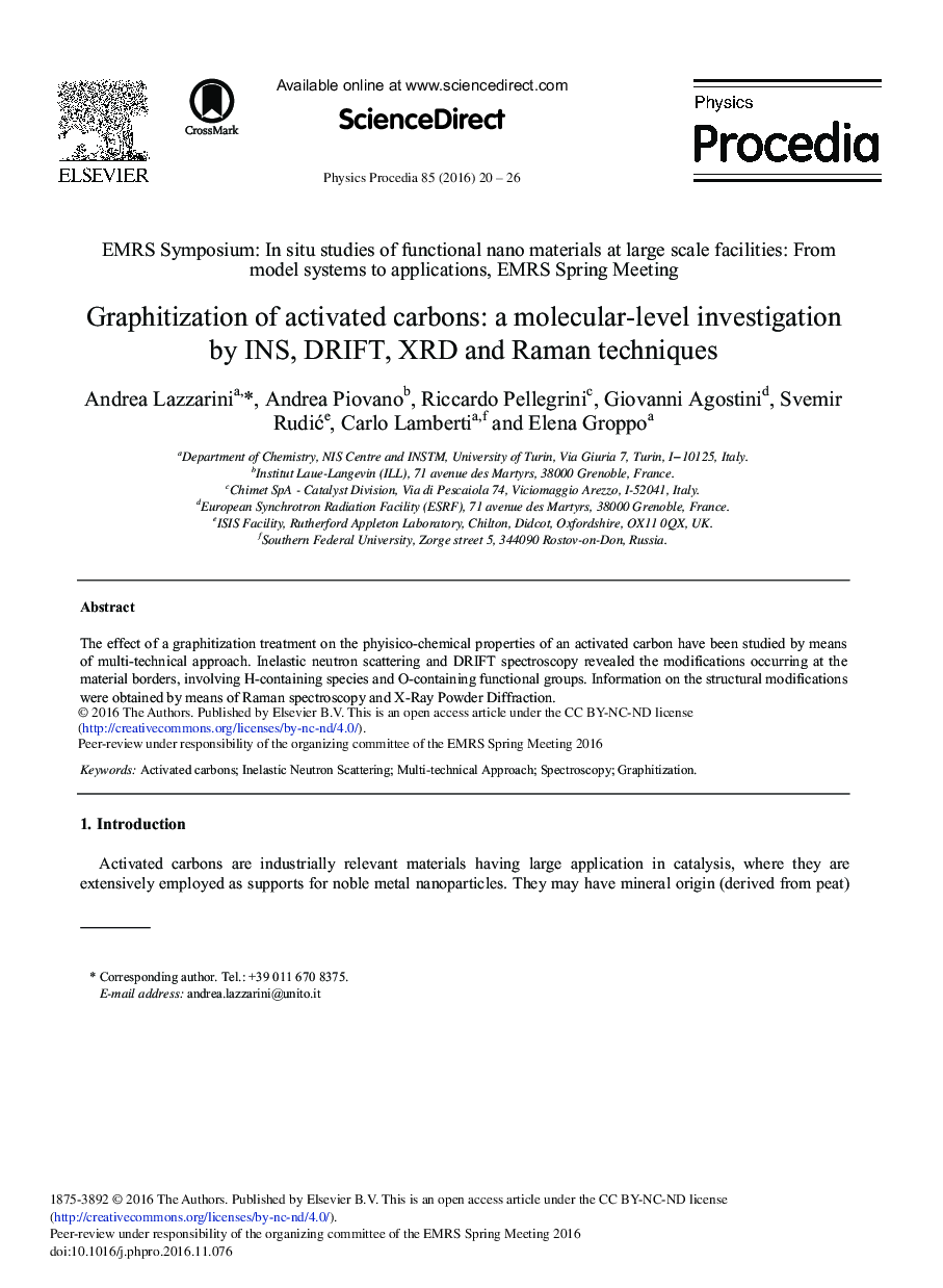 Graphitization of Activated Carbons: A Molecular-level Investigation by INS, DRIFT, XRD and Raman Techniques