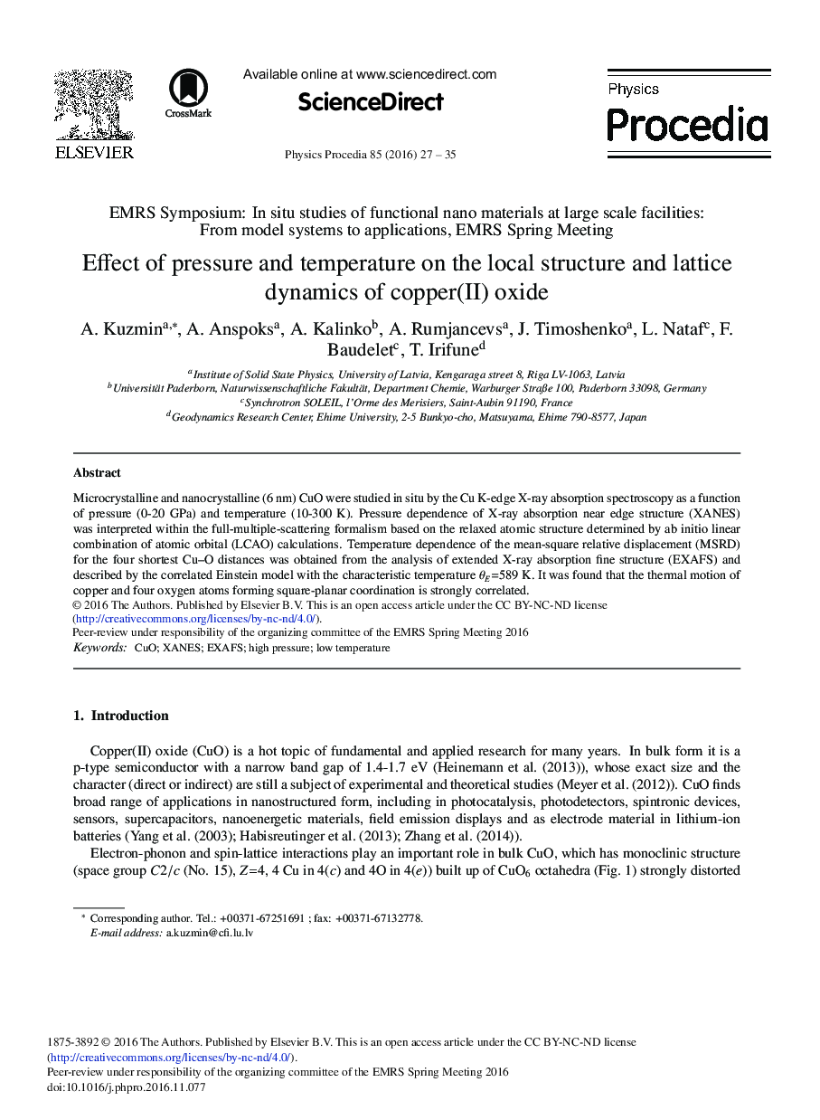 Effect of Pressure and Temperature on the Local Structure and Lattice Dynamics of Copper(II) Oxide