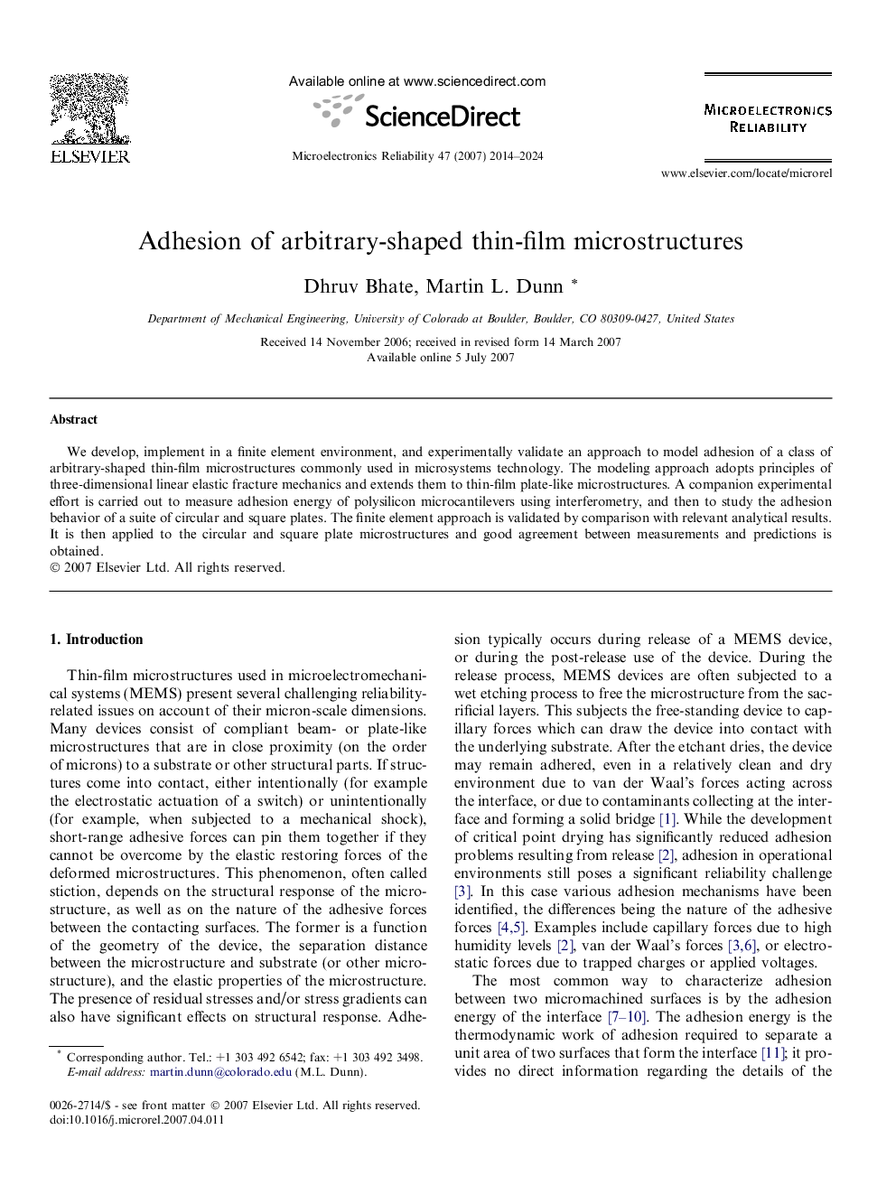 Adhesion of arbitrary-shaped thin-film microstructures