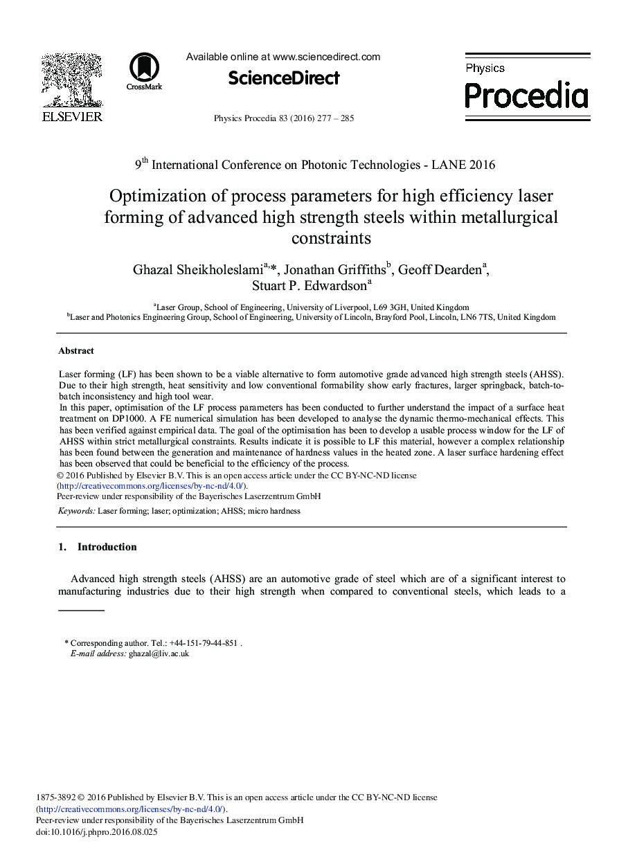 Optimization of Process Parameters for High Efficiency Laser Forming of Advanced High Strength Steels within Metallurgical Constraints