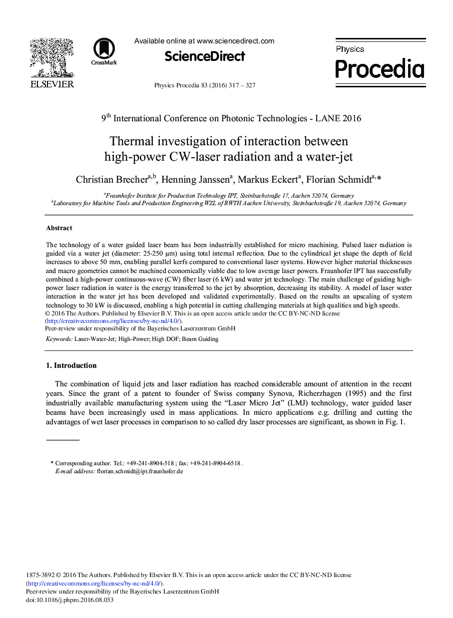 Thermal Investigation of Interaction between High-power CW-laser Radiation and a Water-jet