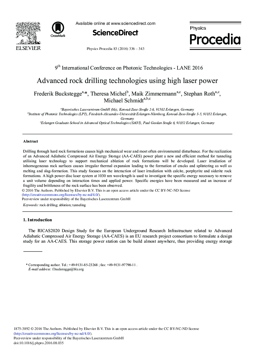 Advanced Rock Drilling Technologies Using High Laser Power