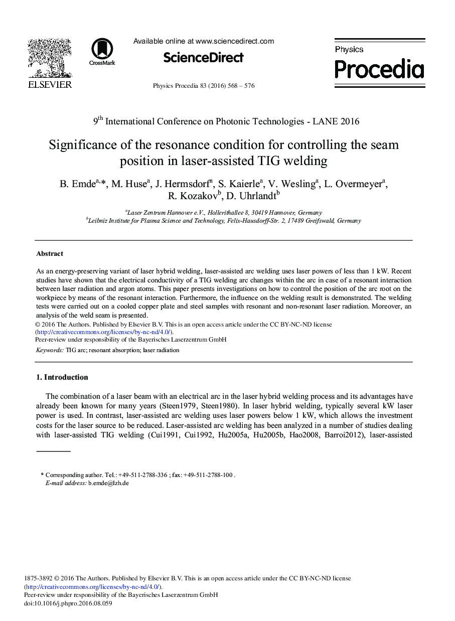 Significance of the Resonance Condition for Controlling the Seam Position in Laser-assisted TIG Welding