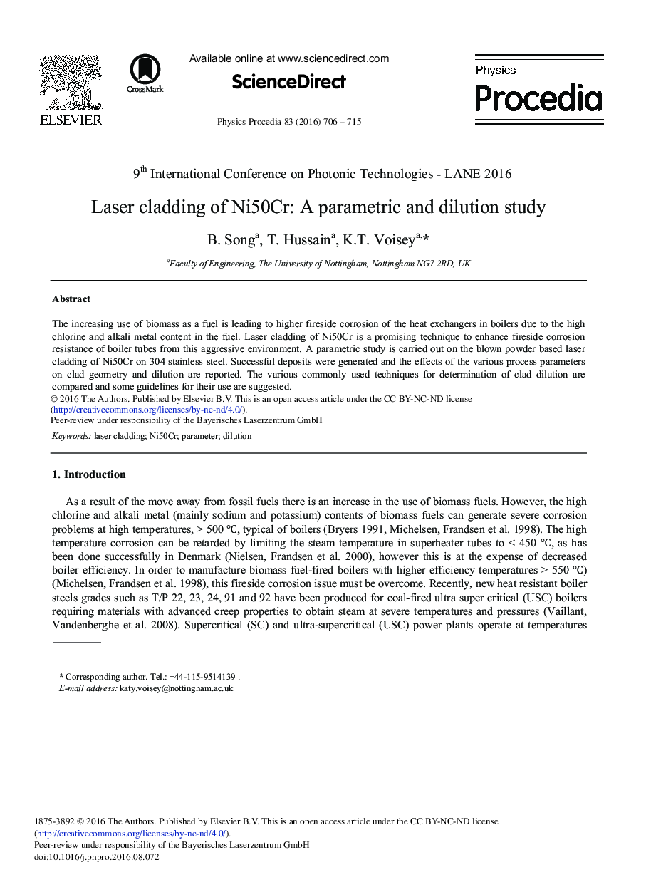 Laser Cladding of Ni50Cr: A Parametric and Dilution Study