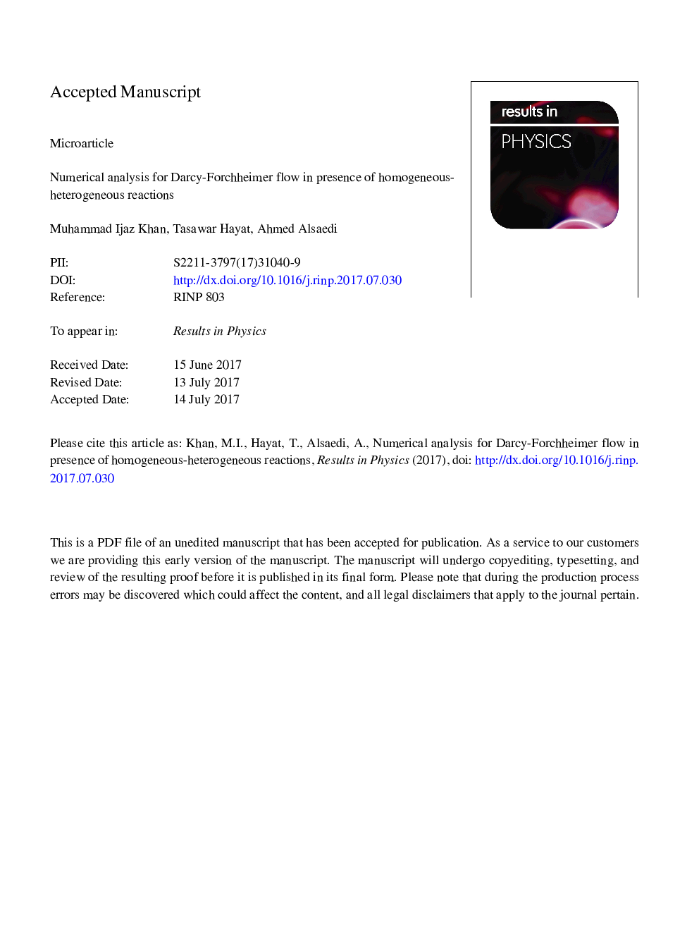 Numerical analysis for Darcy-Forchheimer flow in presence of homogeneous-heterogeneous reactions