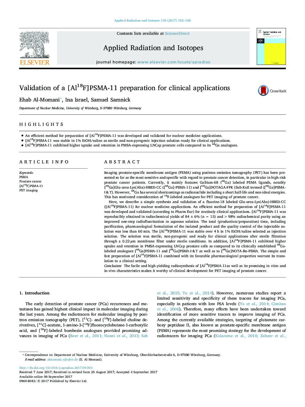 Validation of a [Al18F]PSMA-11 preparation for clinical applications