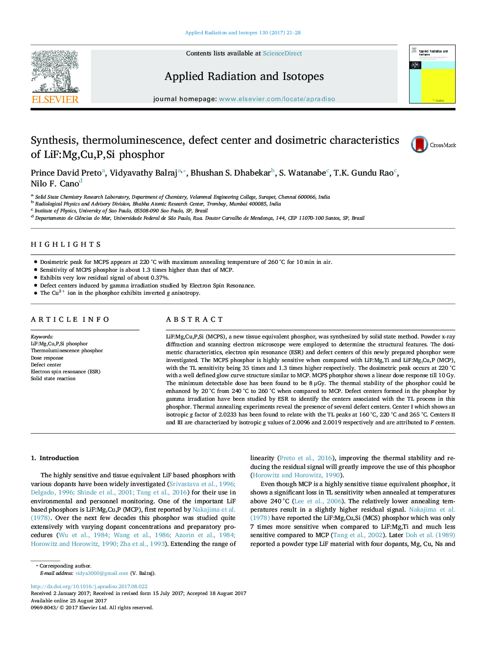 Synthesis, thermoluminescence, defect center and dosimetric characteristics of LiF:Mg,Cu,P,Si phosphor