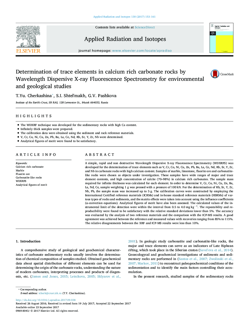 Determination of trace elements in calcium rich carbonate rocks by Wavelength Dispersive X-ray Fluorescence Spectrometry for environmental and geological studies