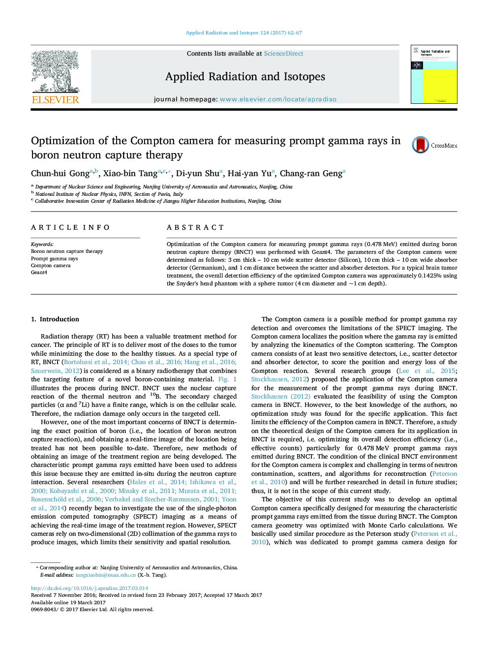 Optimization of the Compton camera for measuring prompt gamma rays in boron neutron capture therapy