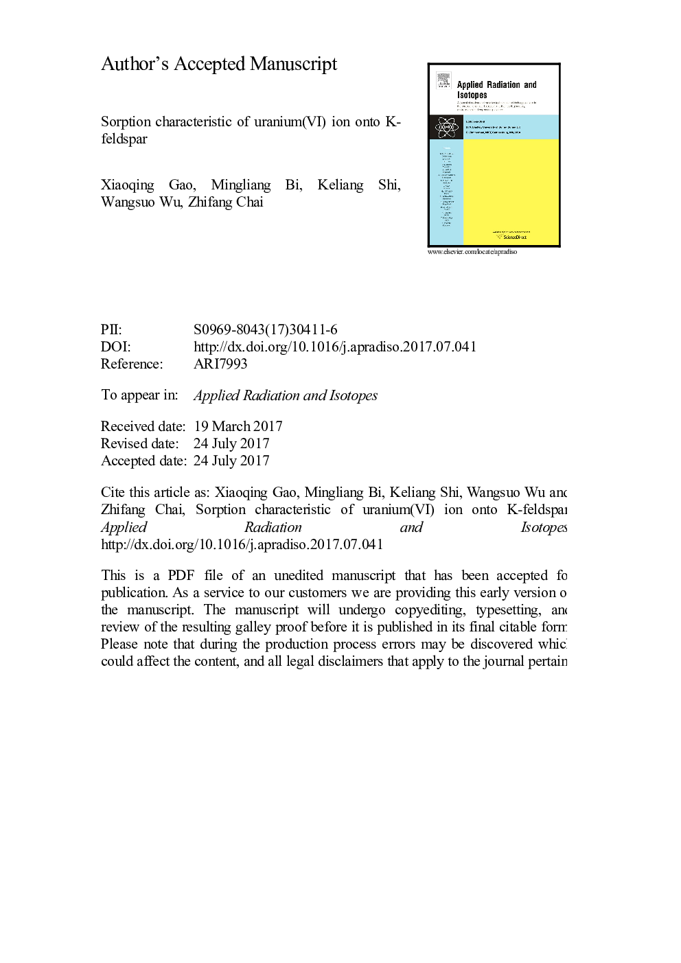 Sorption characteristic of uranium(VI) ion onto K-feldspar