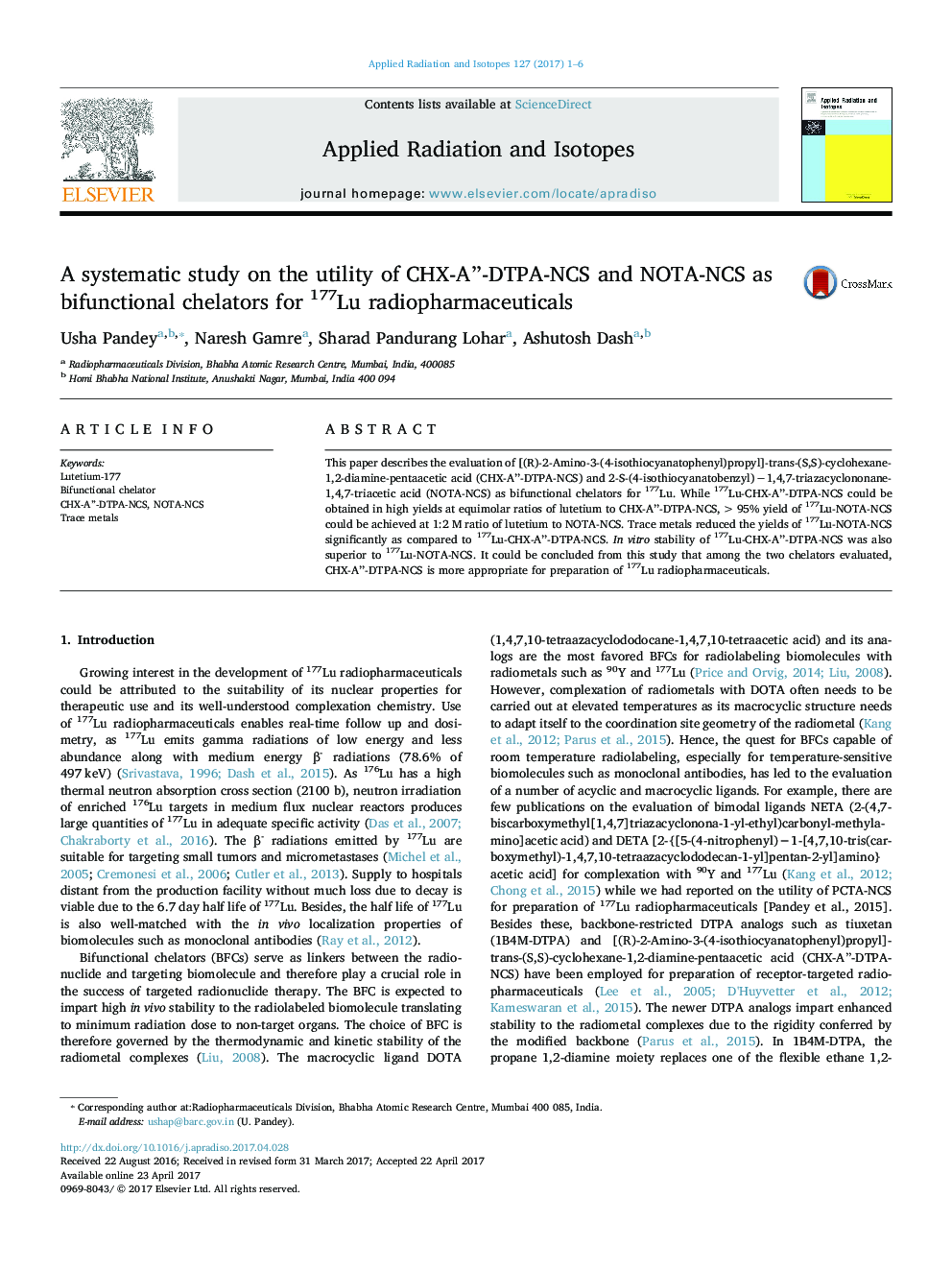 A systematic study on the utility of CHX-A''-DTPA-NCS and NOTA-NCS as bifunctional chelators for 177Lu radiopharmaceuticals