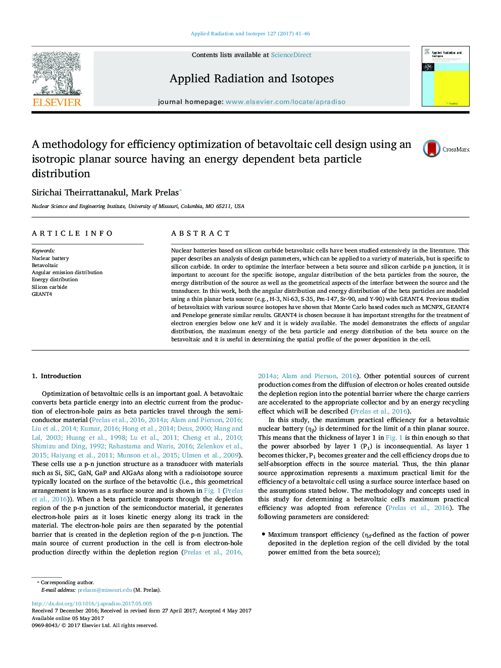 A methodology for efficiency optimization of betavoltaic cell design using an isotropic planar source having an energy dependent beta particle distribution