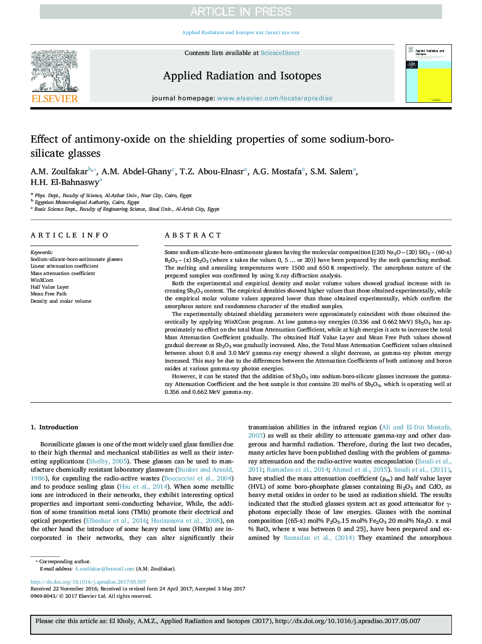 Effect of antimony-oxide on the shielding properties of some sodium-boro-silicate glasses