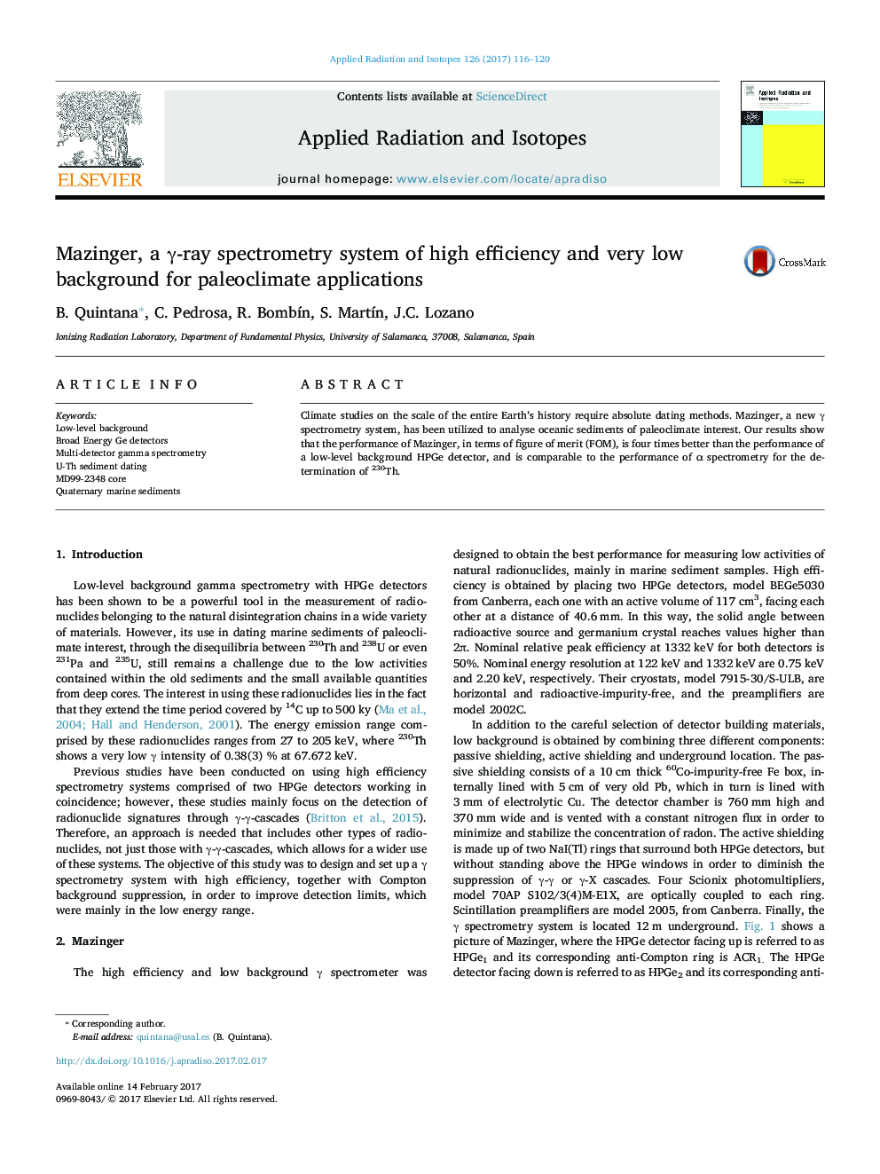 Mazinger, a Î³-ray spectrometry system of high efficiency and very low background for paloeoclimate applications