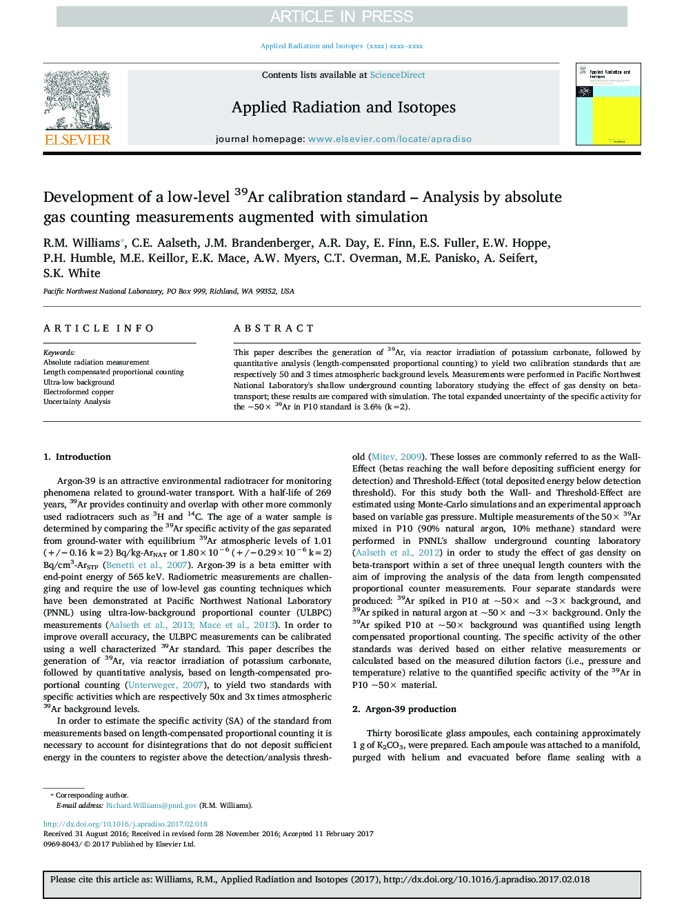 Development of a low-level 39Ar calibration standard - Analysis by absolute gas counting measurements augmented with simulation