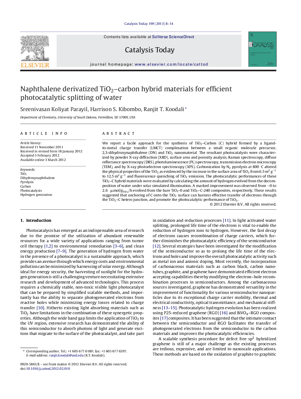 Naphthalene derivatized TiO2–carbon hybrid materials for efficient photocatalytic splitting of water