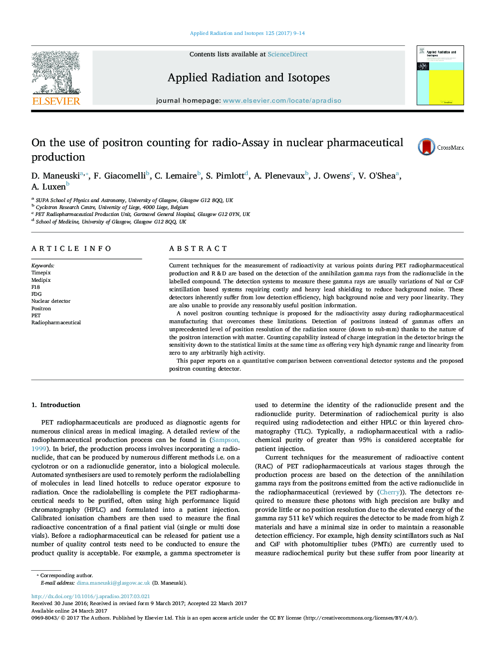 On the use of positron counting for radio-Assay in nuclear pharmaceutical production