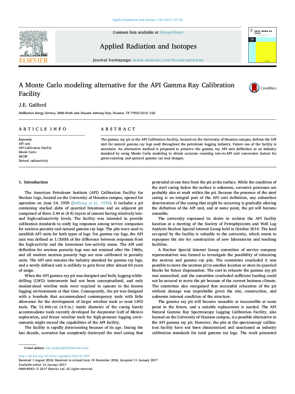 A Monte Carlo modeling alternative for the API Gamma Ray Calibration Facility