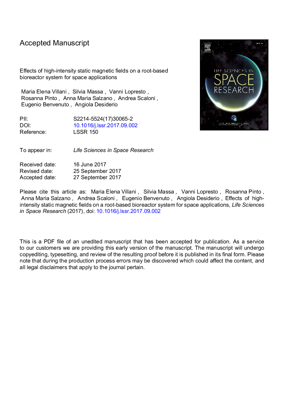 Effects of high-intensity static magnetic fields on a root-based bioreactor system for space applications