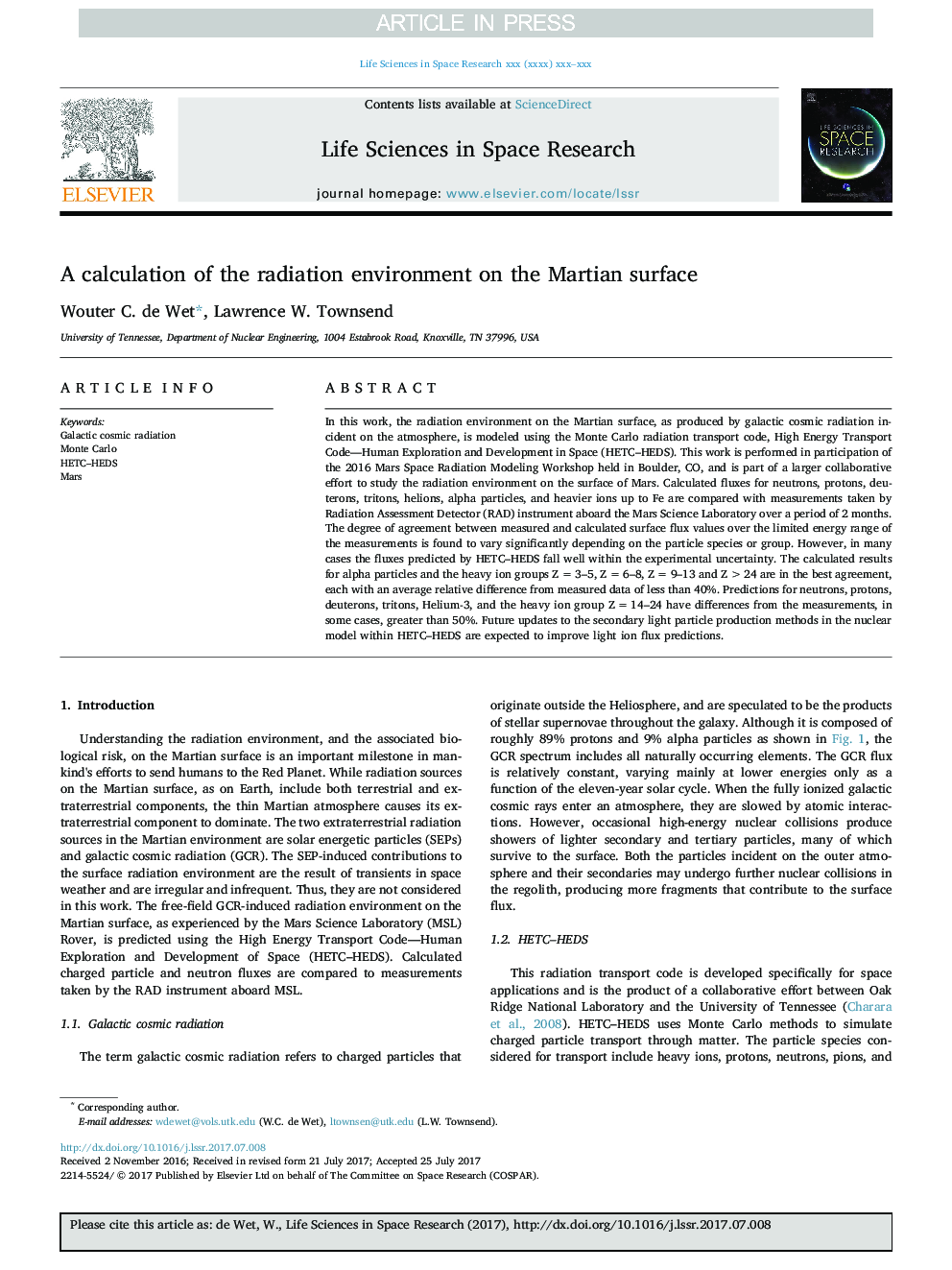 A calculation of the radiation environment on the Martian surface