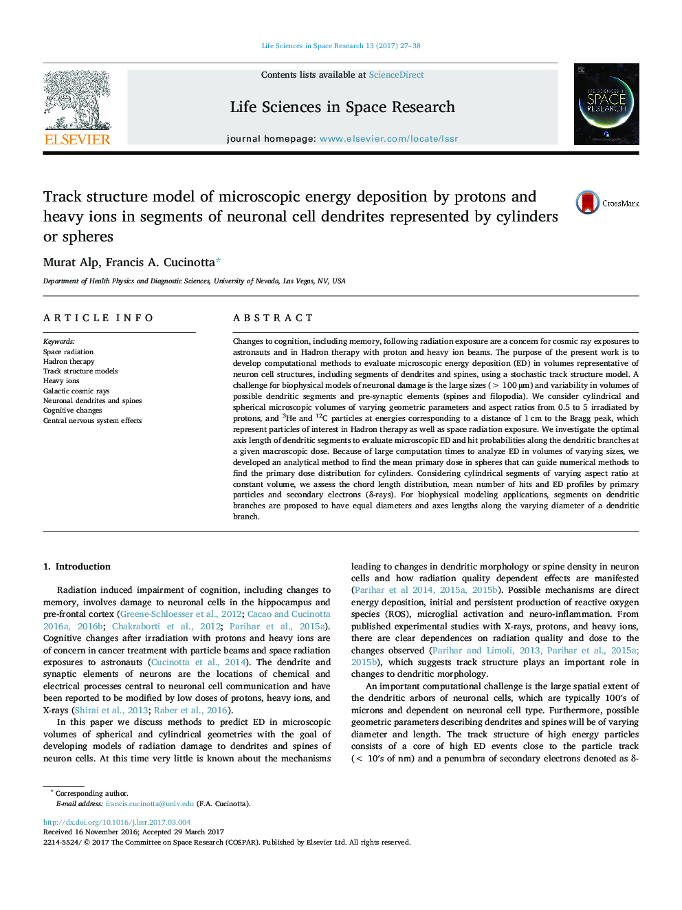 Track structure model of microscopic energy deposition by protons and heavy ions in segments of neuronal cell dendrites represented by cylinders or spheres