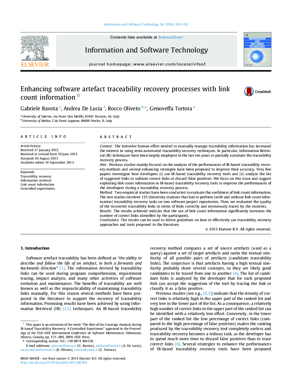 Enhancing software artefact traceability recovery processes with link count information 