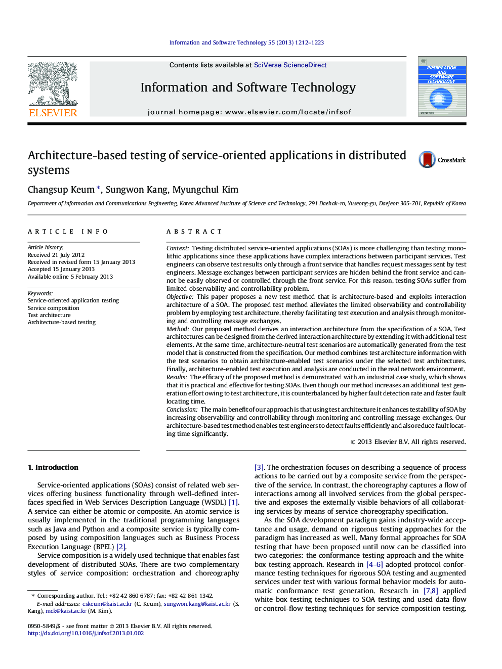 Architecture-based testing of service-oriented applications in distributed systems