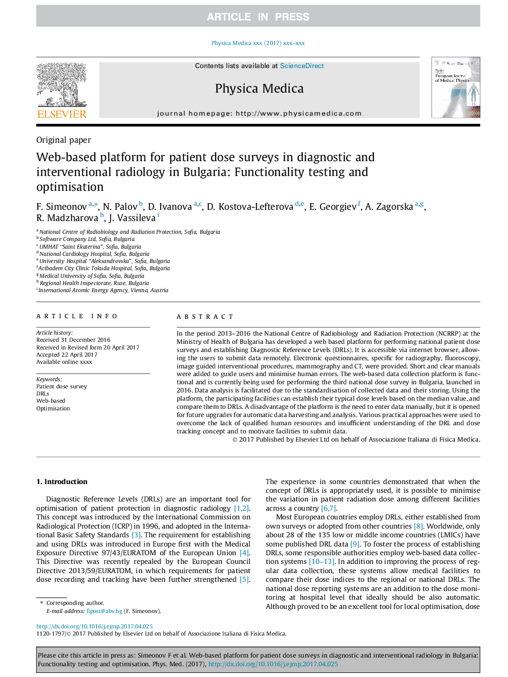 Web-based platform for patient dose surveys in diagnostic and interventional radiology in Bulgaria: Functionality testing and optimisation