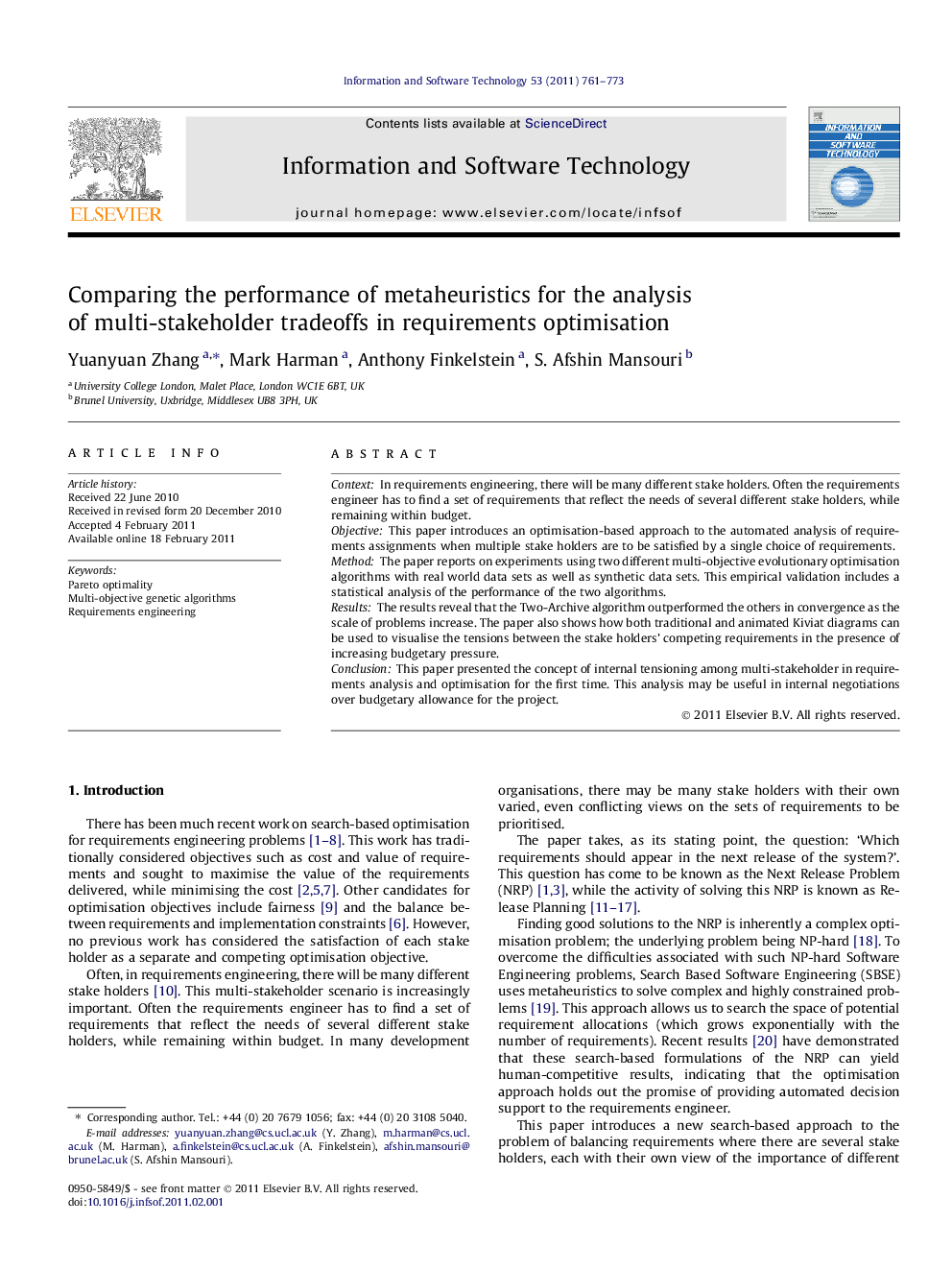 Comparing the performance of metaheuristics for the analysis of multi-stakeholder tradeoffs in requirements optimisation