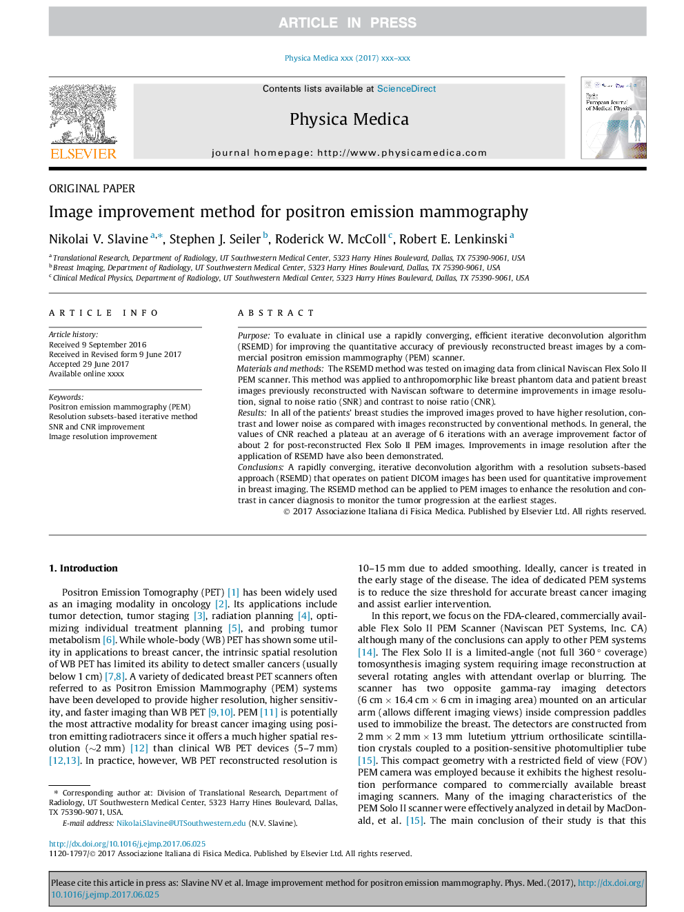 Image improvement method for positron emission mammography