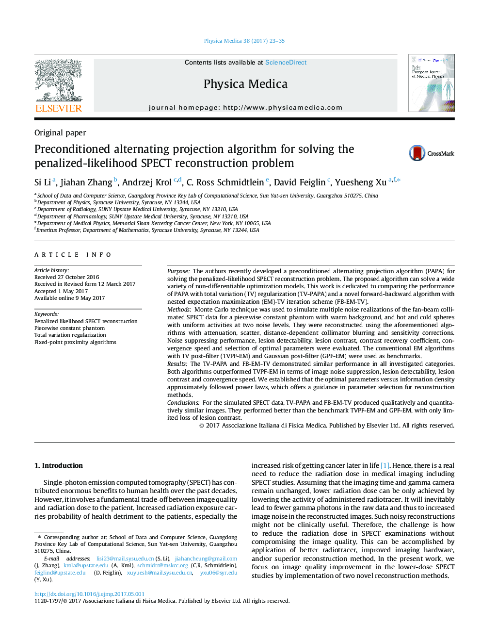 Preconditioned alternating projection algorithm for solving the penalized-likelihood SPECT reconstruction problem