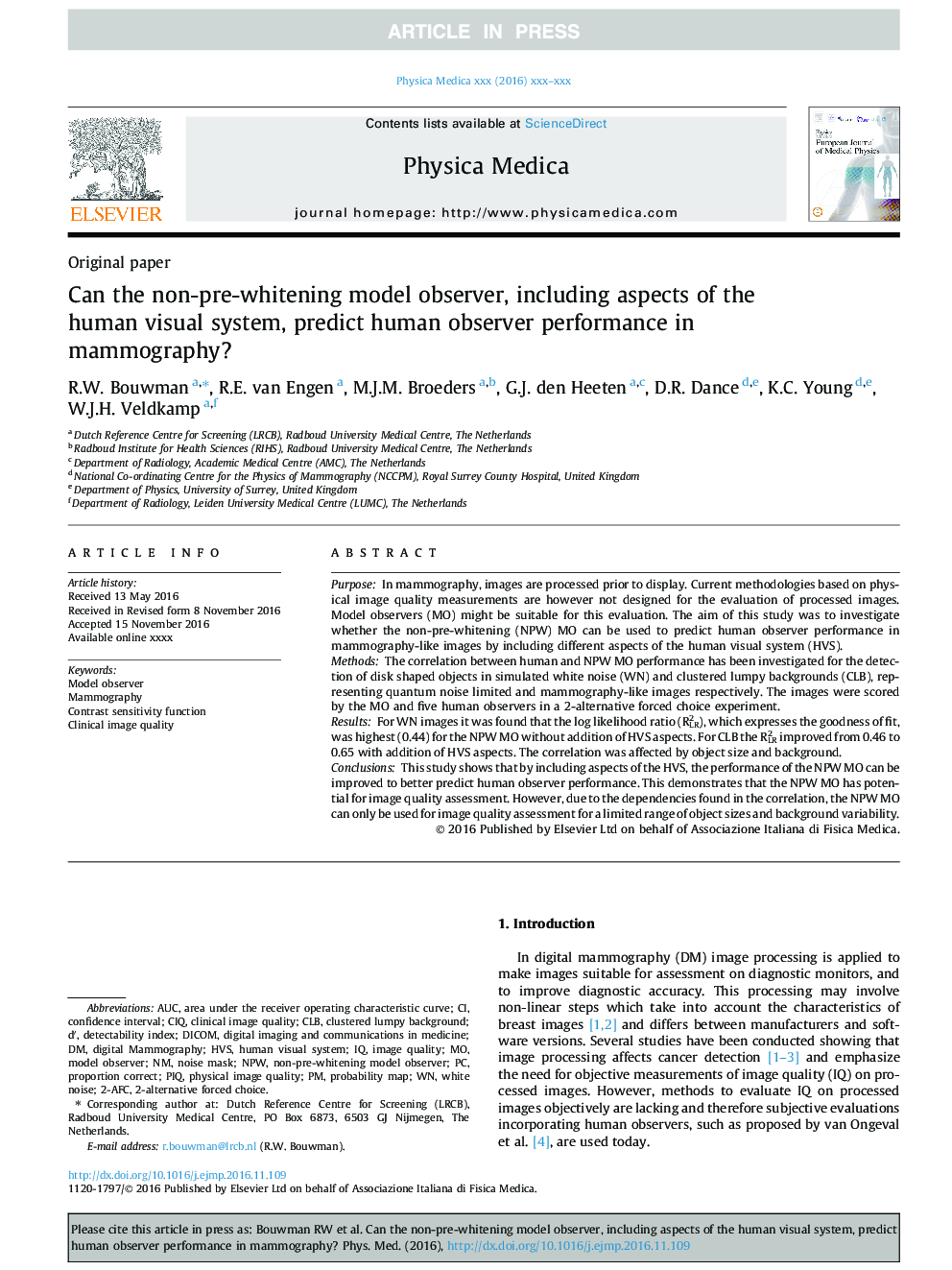 Can the non-pre-whitening model observer, including aspects of the human visual system, predict human observer performance in mammography?