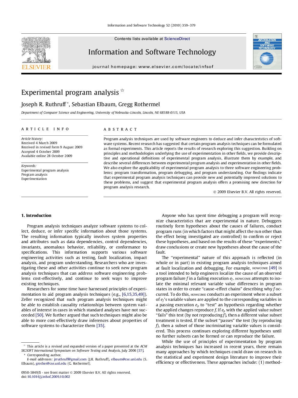 Experimental program analysis 