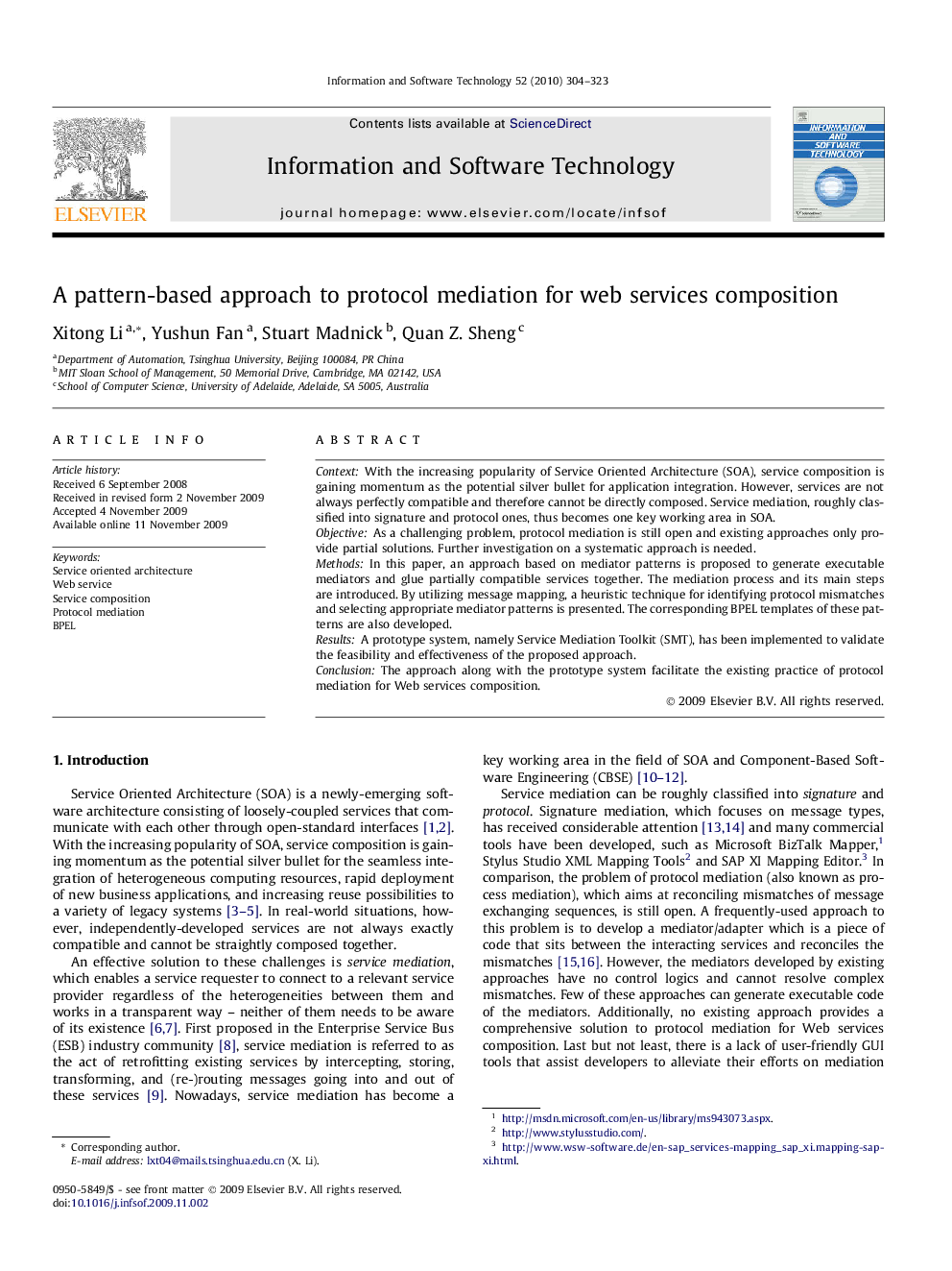 A pattern-based approach to protocol mediation for web services composition