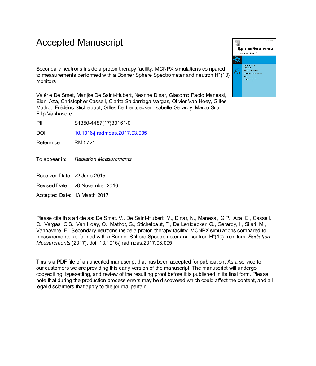 Secondary neutrons inside a proton therapy facility: MCNPX simulations compared to measurements performed with a Bonner Sphere Spectrometer and neutron H*(10) monitors