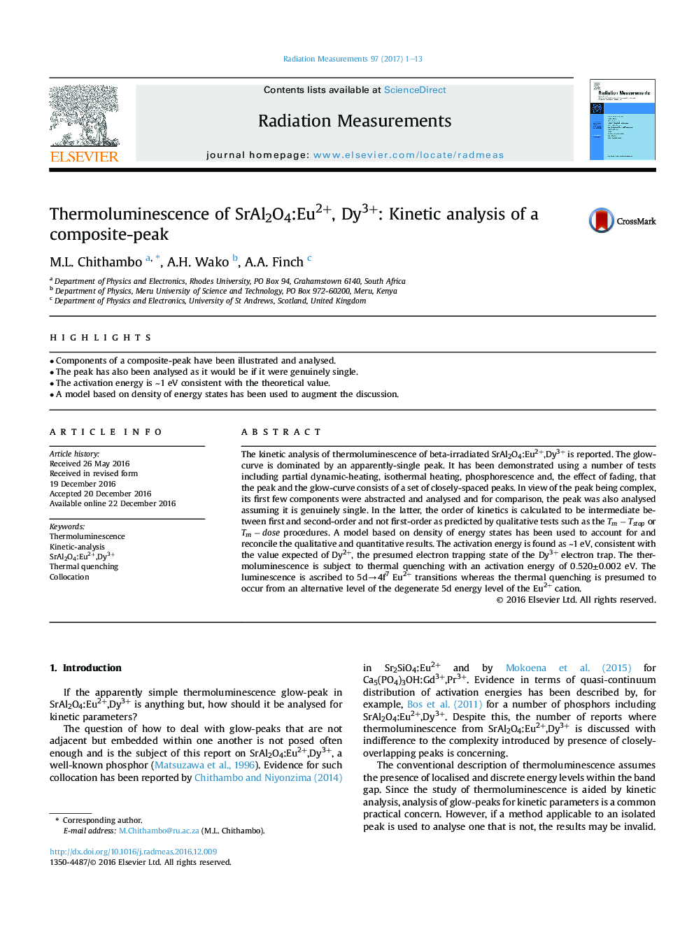 Thermoluminescence of SrAl2O4:Eu2+, Dy3+: Kinetic analysis of a composite-peak